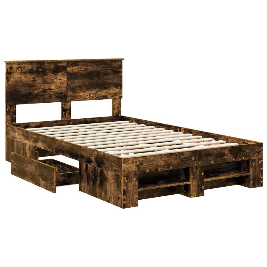 Bedframe met hoofdeinde Gerookt eiken 120 x 200 cm Bewerkt hout