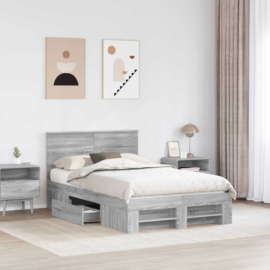 Bedframe met hoofdeinde Grijs Sonoma 120 x 200 cm Bewerkt hout