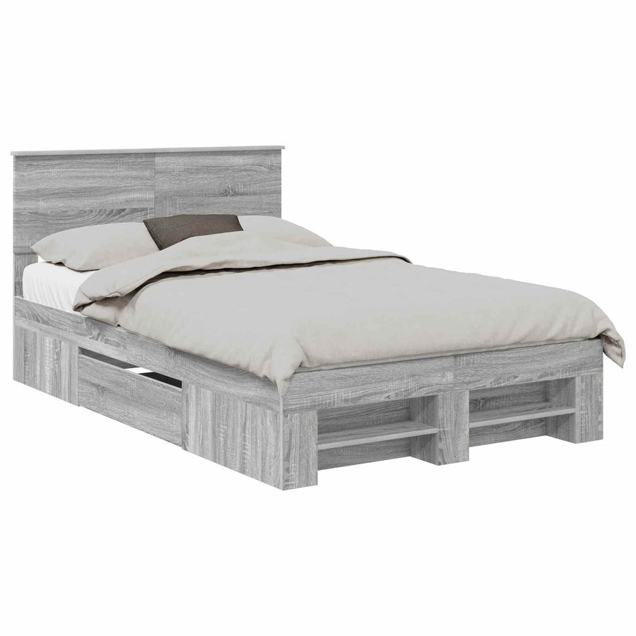 Bedframe met hoofdeinde Grijs Sonoma 120 x 200 cm Bewerkt hout