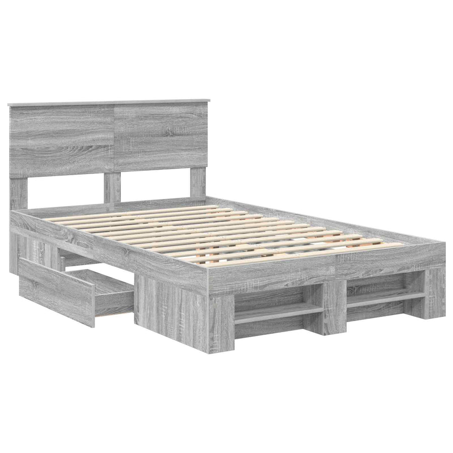 Bedframe met hoofdeinde Grijs Sonoma 120 x 200 cm Bewerkt hout