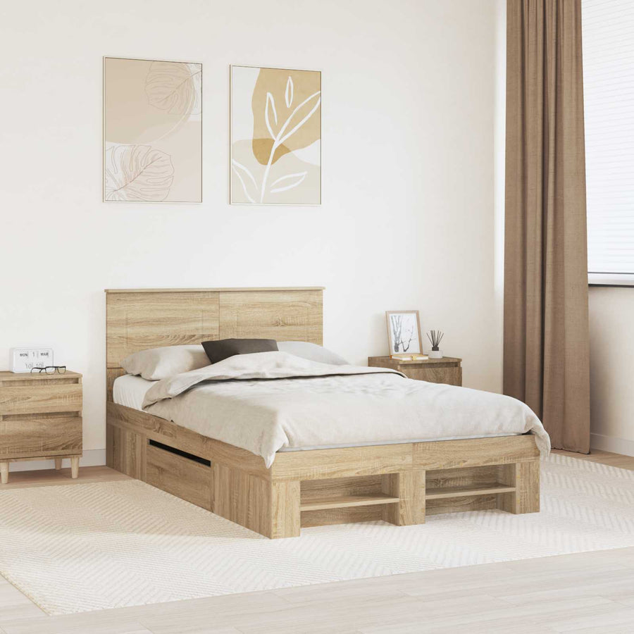 Bedframe met hoofdeinde Sonoma Eiken 120 x 200 cm Bewerkt hout