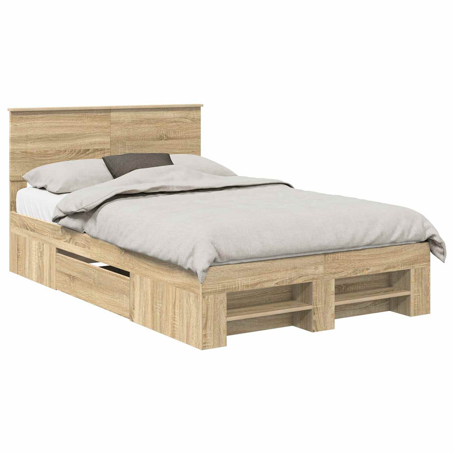 Bedframe met hoofdeinde Sonoma Eiken 120 x 200 cm Bewerkt hout
