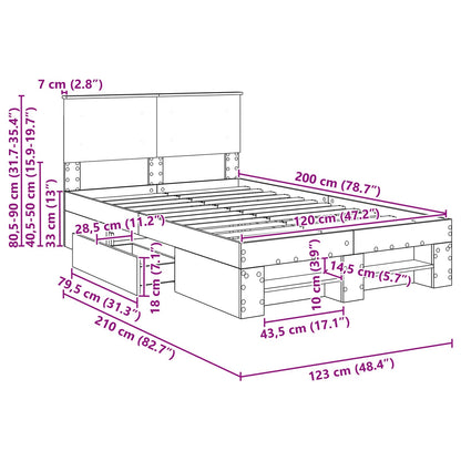 Bedframe met hoofdeinde Beton Grijs 120 x 200 cm Bewerkt hout