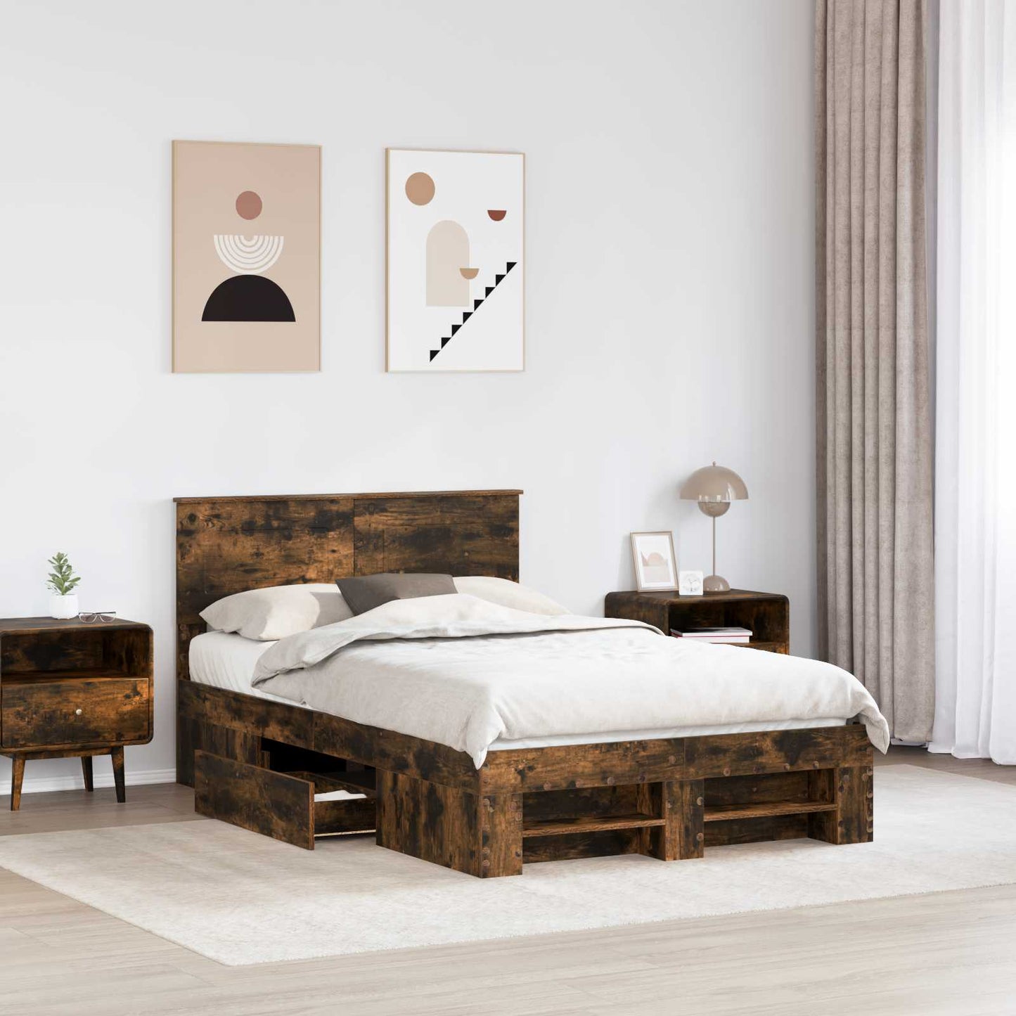 Bedframe met hoofdeinde Gerookt eiken 120 x 200 cm Bewerkt hout