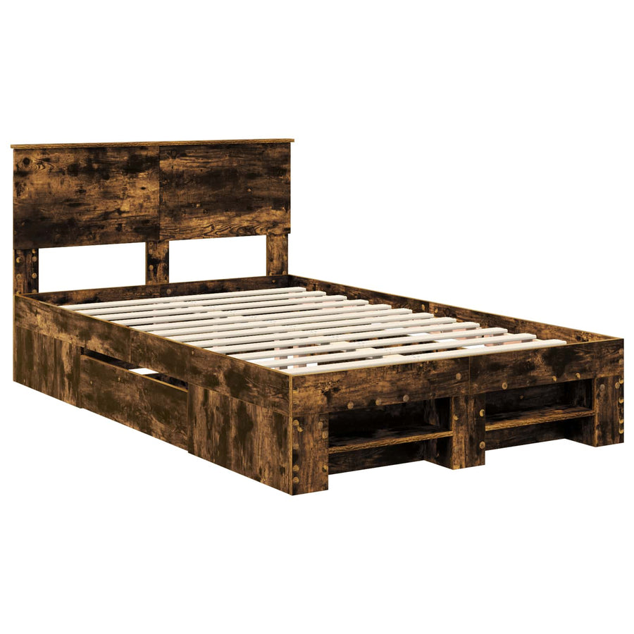 Bedframe met hoofdeinde Gerookt eiken 120 x 200 cm Bewerkt hout