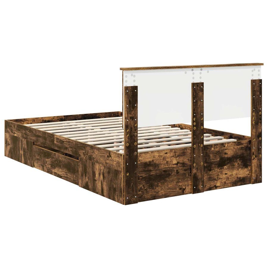 Bedframe met hoofdeinde Gerookt eiken 120 x 200 cm Bewerkt hout