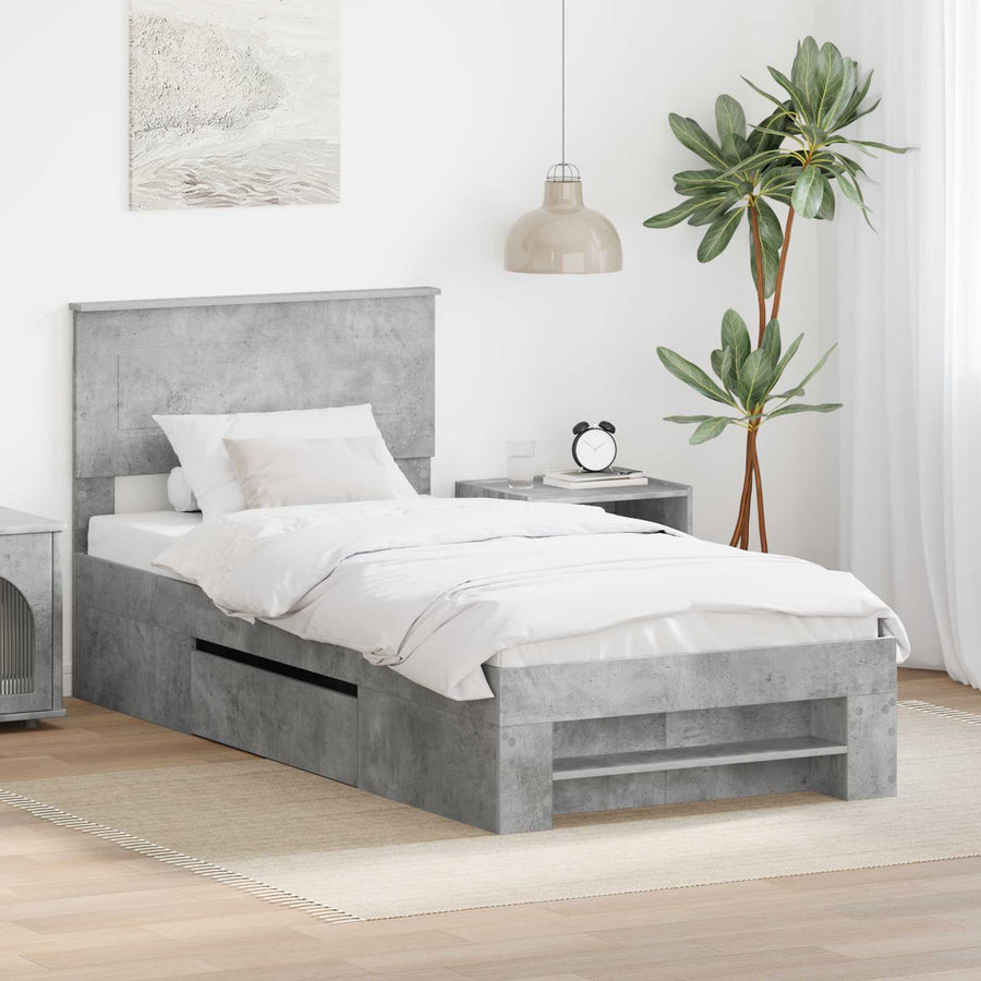 Bedframe met hoofdeinde Beton Grijs 100 x 200 m Bewerkt hout