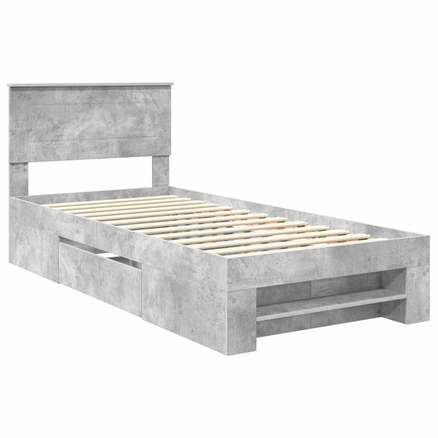 Bedframe met hoofdeinde Beton Grijs 100 x 200 m Bewerkt hout