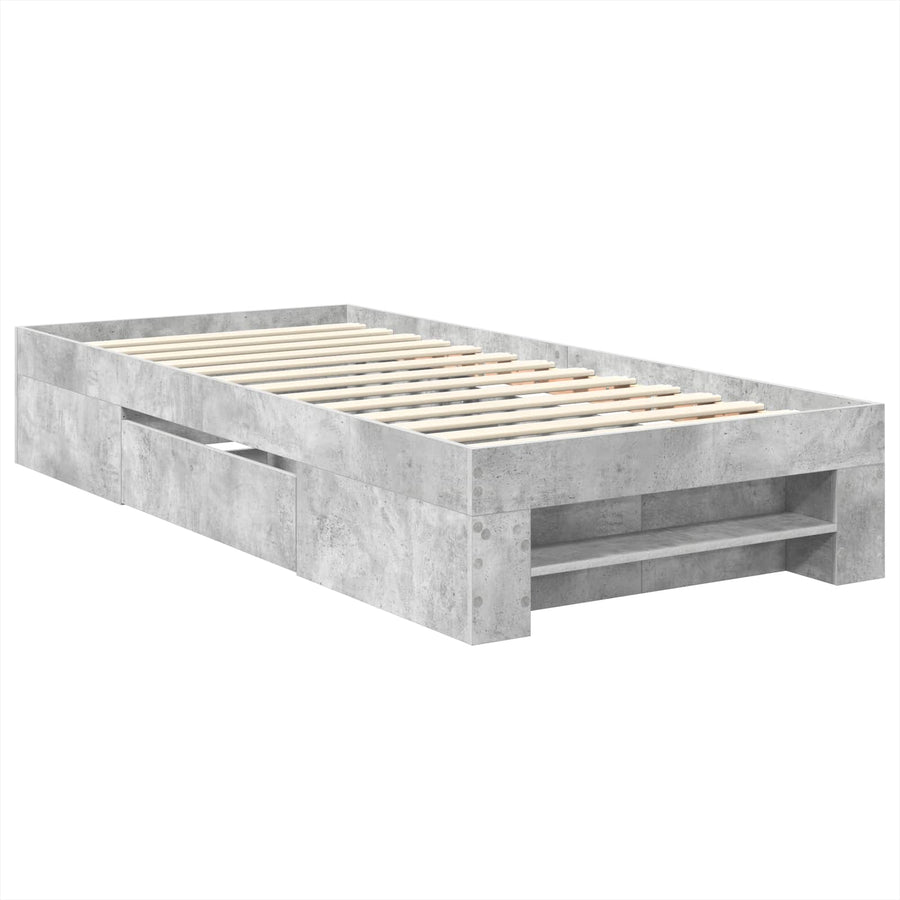 Bedframe met hoofdeinde Beton Grijs 100 x 200 m Bewerkt hout