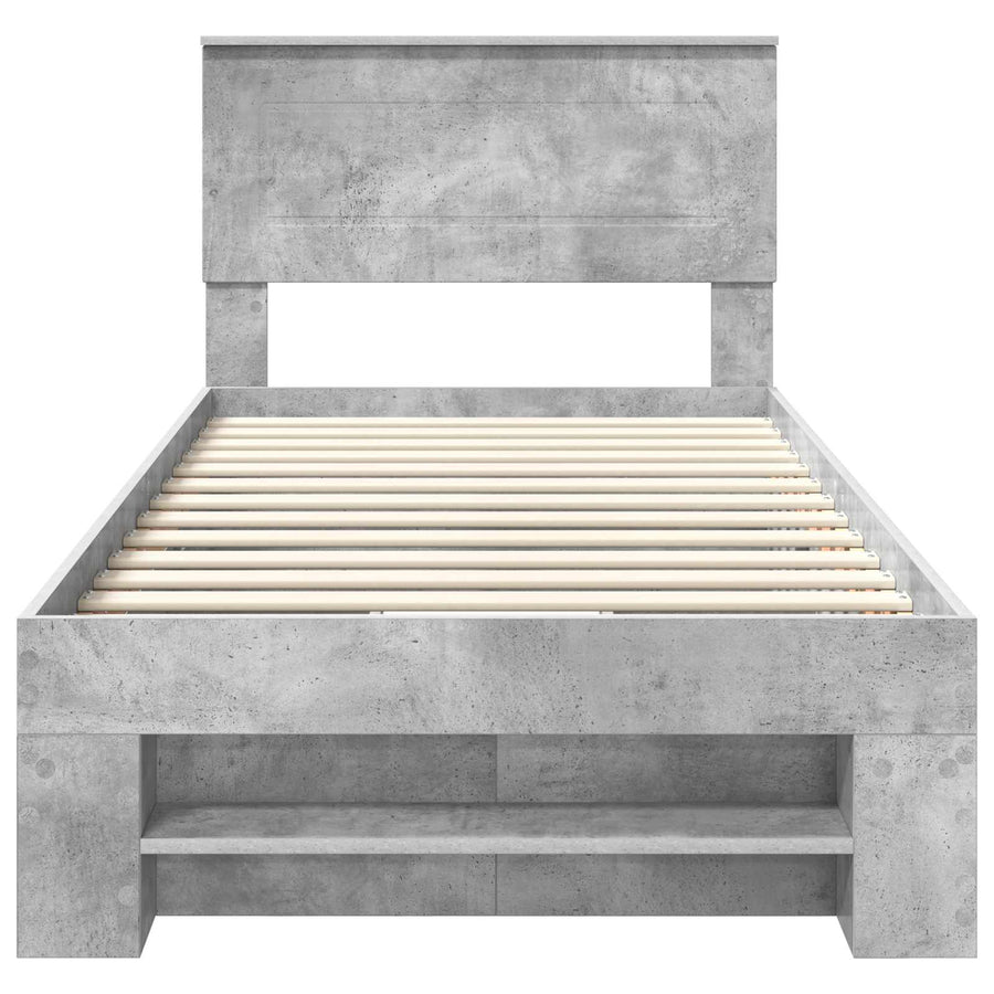 Bedframe met hoofdeinde Beton Grijs 100 x 200 m Bewerkt hout