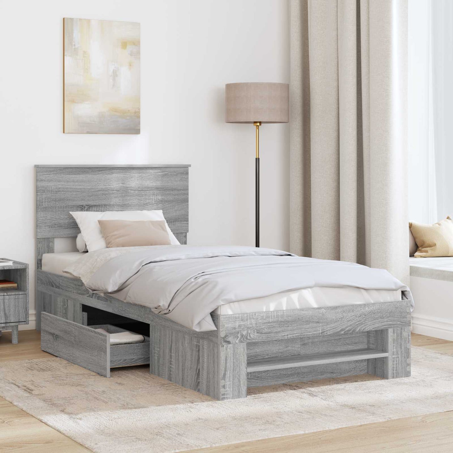 Bedframe met hoofdeinde Grijs Sonoma 100 x 200 m Bewerkt hout