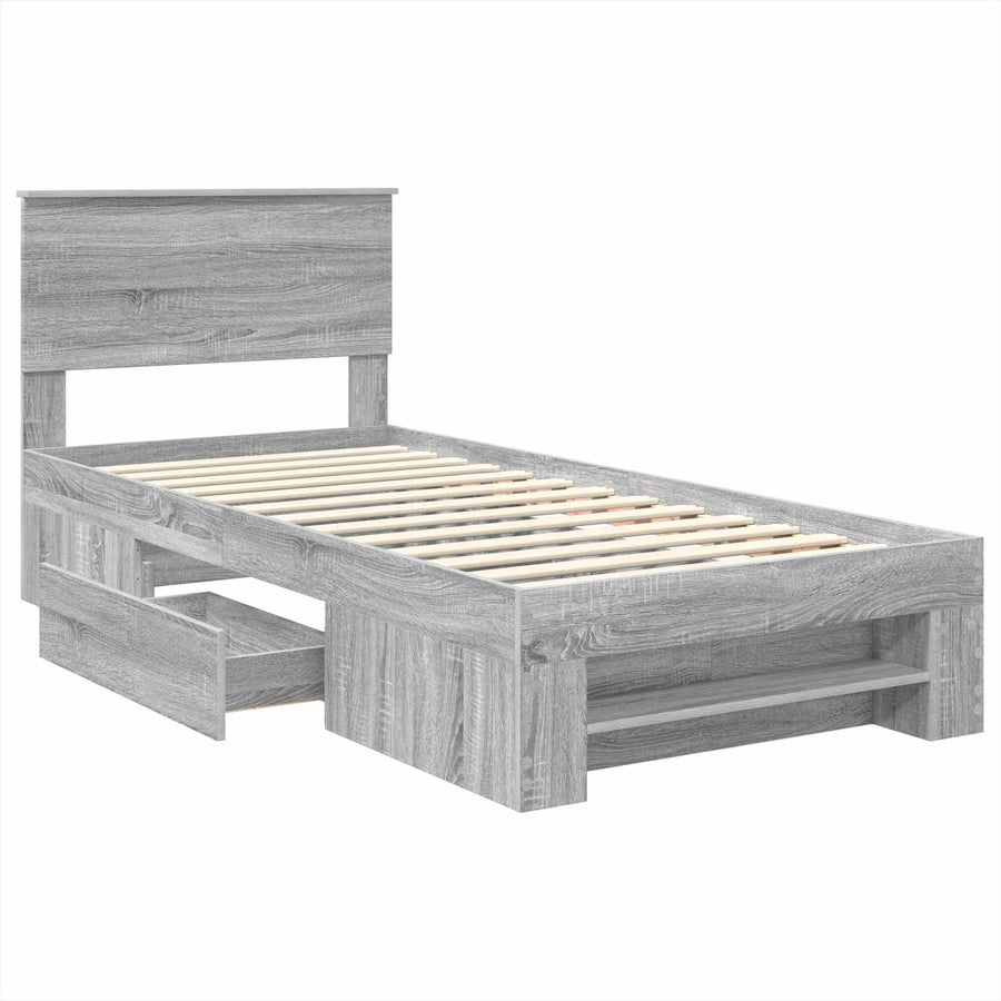 Bedframe met hoofdeinde Grijs Sonoma 100 x 200 m Bewerkt hout