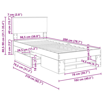 Bedframe met hoofdeinde Grijs Sonoma 100 x 200 m Bewerkt hout