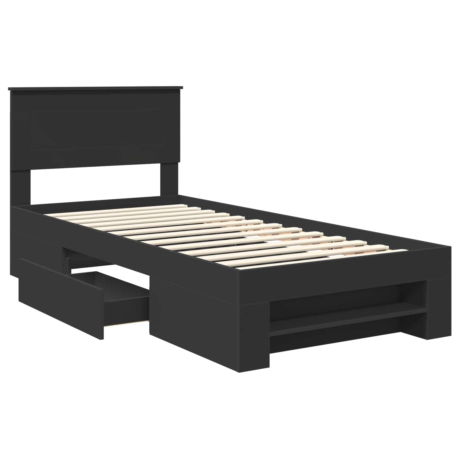 Bedframe met hoofdeinde Zwart 90 x 200 cm Bewerkt hout