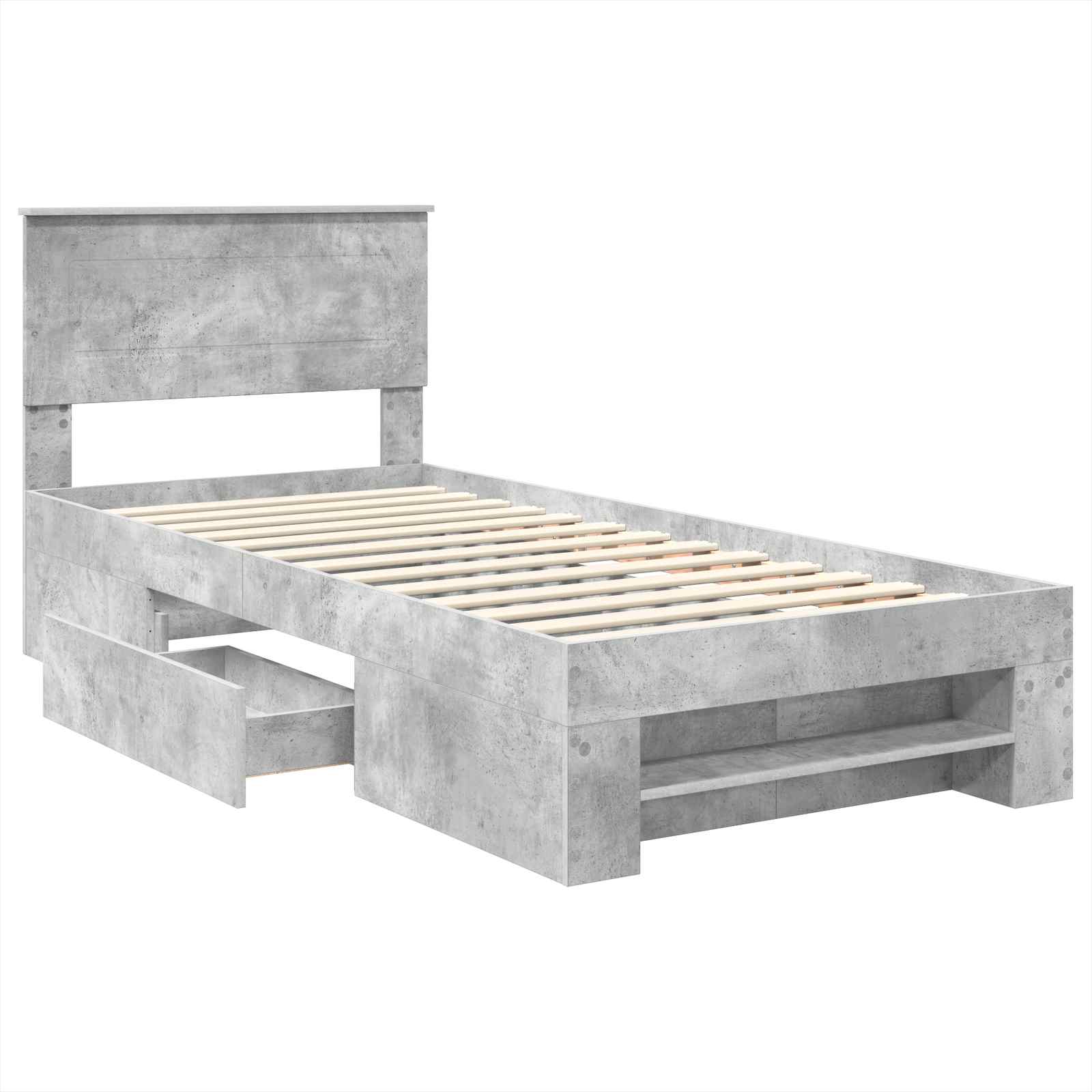 Bedframe met hoofdeinde Beton Grijs 90 x 200 cm Bewerkt hout