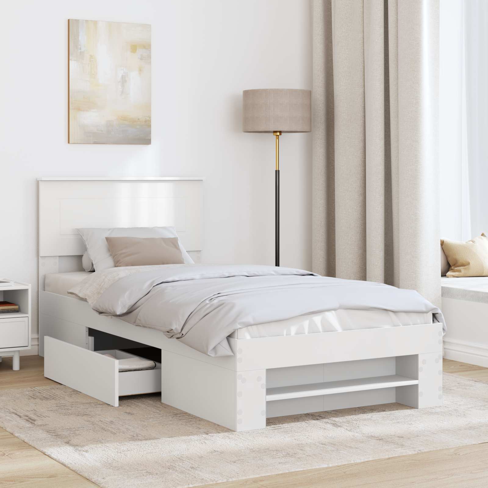 Bedframe met hoofdeinde Wit 90 x 200 cm Bewerkt hout