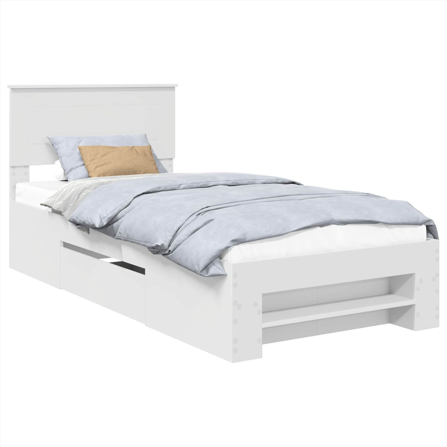 Bedframe met hoofdeinde Wit 90 x 200 cm Bewerkt hout