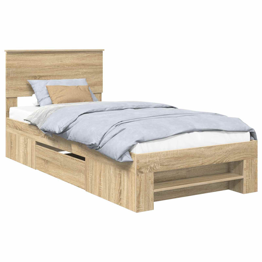 Bedframe met hoofdeinde Sonoma Eiken 90 x 200 cm Bewerkt hout
