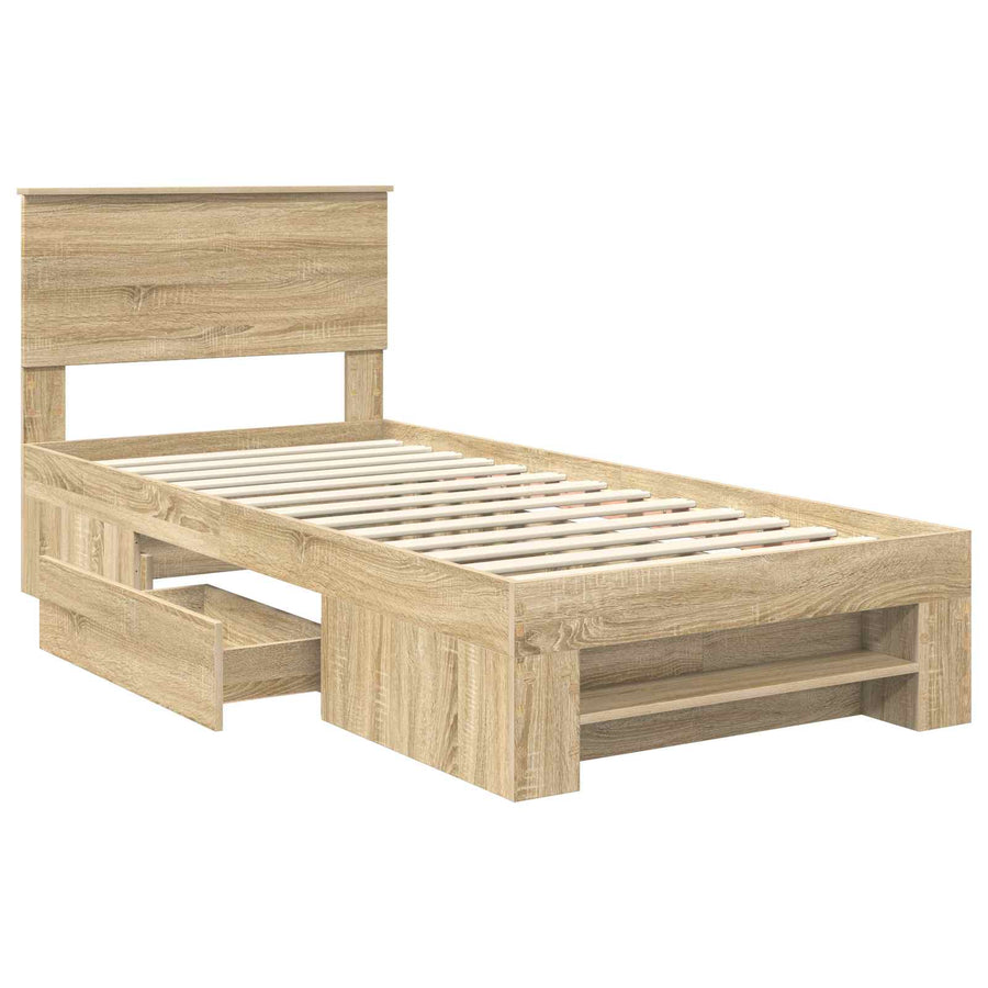 Bedframe met hoofdeinde Sonoma Eiken 90 x 200 cm Bewerkt hout