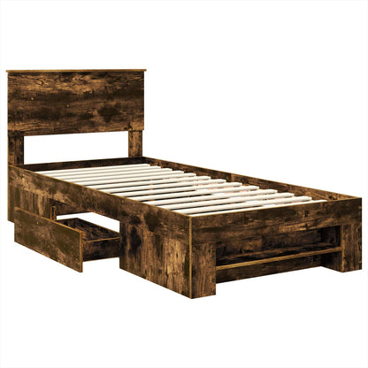 Bedframe met hoofdeinde Gerookt eiken 90 x 200 cm Bewerkt hout