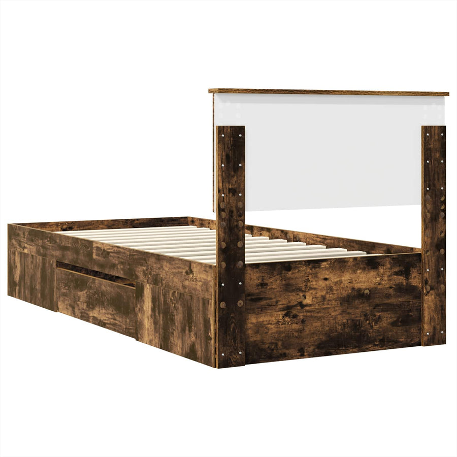 Bedframe met hoofdeinde Gerookt eiken 90 x 200 cm Bewerkt hout