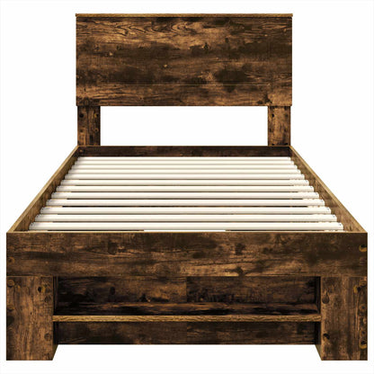 Bedframe met hoofdeinde Gerookt eiken 90 x 200 cm Bewerkt hout