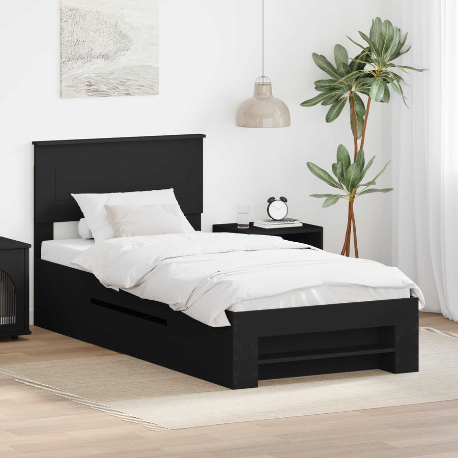 Bedframe met hoofdeinde Zwart 80 x 200 cm Bewerkt hout