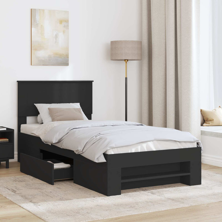 Bedframe met hoofdeinde Zwart 80 x 200 cm Bewerkt hout