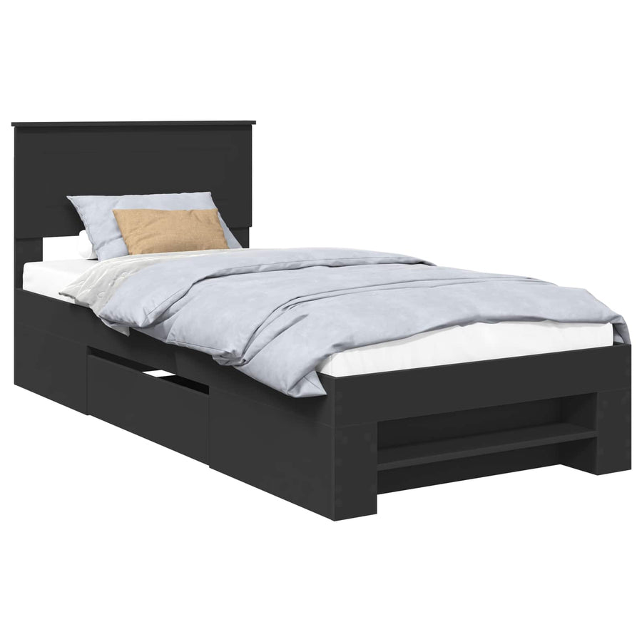 Bedframe met hoofdeinde Zwart 80 x 200 cm Bewerkt hout