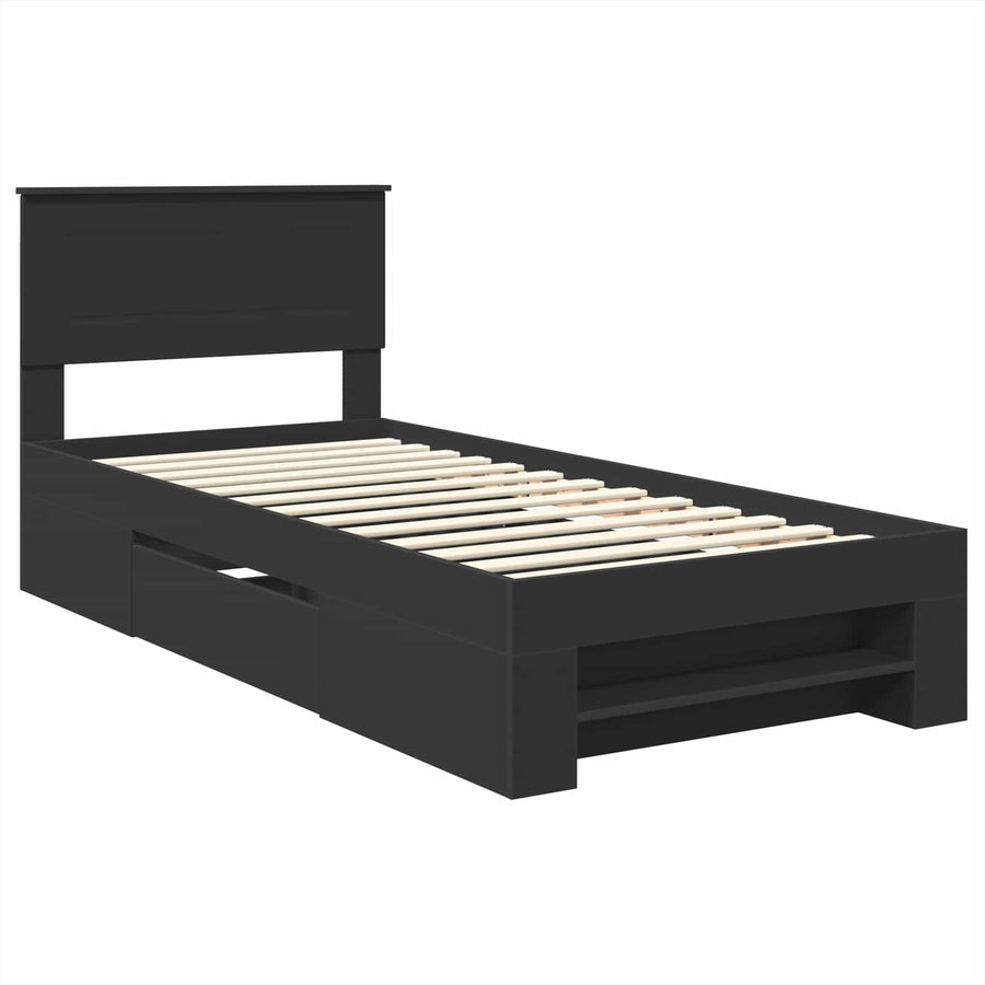 Bedframe met hoofdeinde Zwart 80 x 200 cm Bewerkt hout