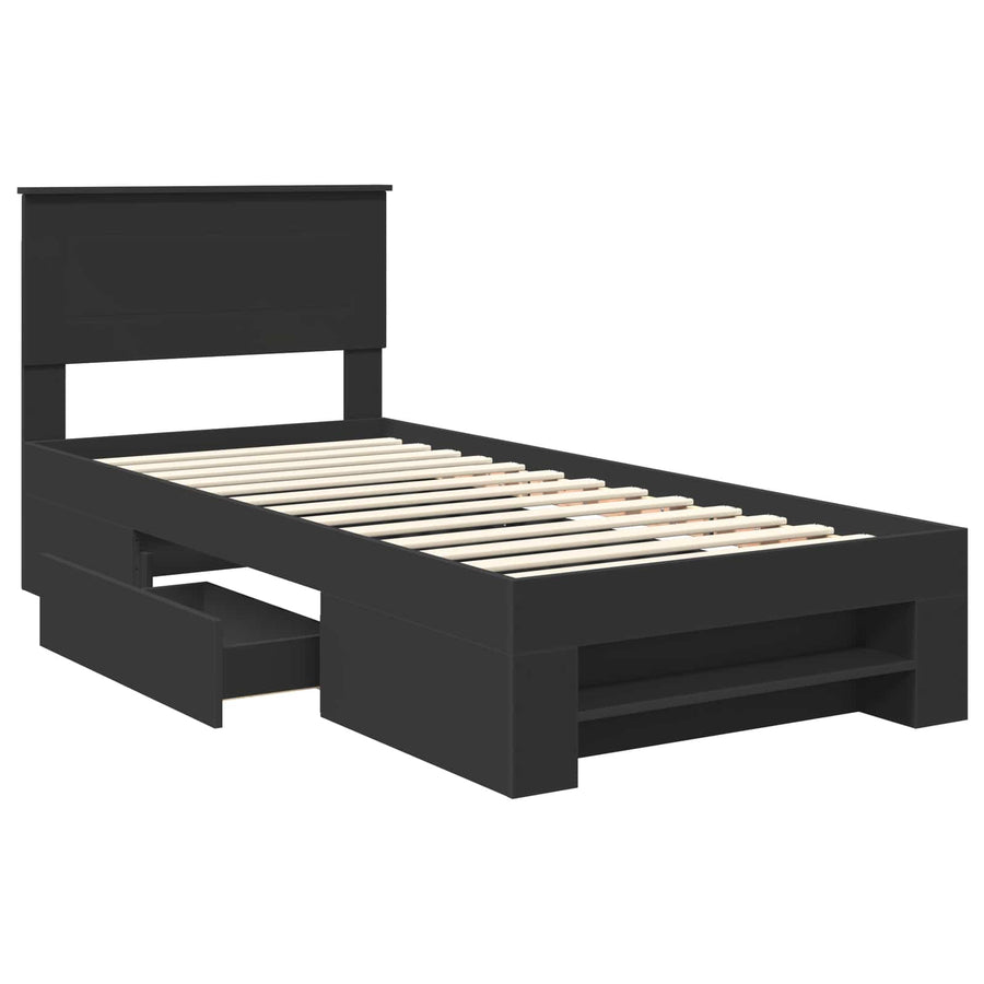 Bedframe met hoofdeinde Zwart 80 x 200 cm Bewerkt hout