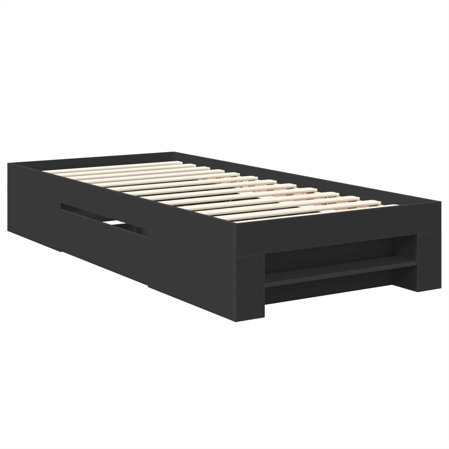 Bedframe met hoofdeinde Zwart 80 x 200 cm Bewerkt hout