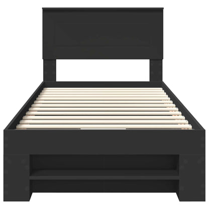 Bedframe met hoofdeinde Zwart 80 x 200 cm Bewerkt hout