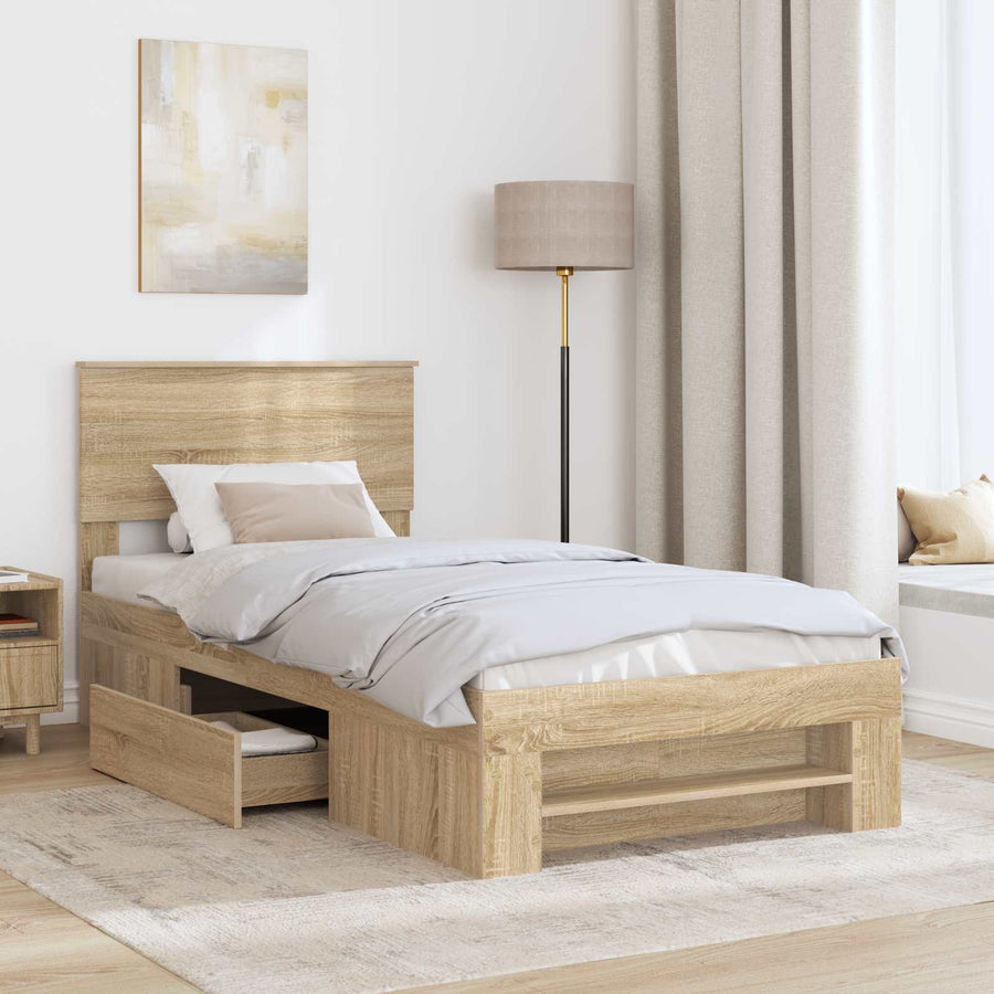 Bedframe met hoofdeinde Sonoma Eiken 80 x 200 cm Bewerkt hout