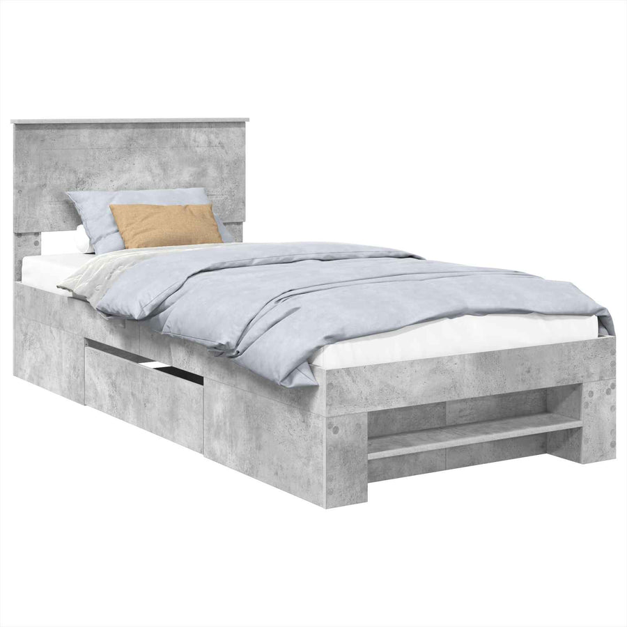 Bedframe met hoofdeinde Beton Grijs 80 x 200 cm Bewerkt hout
