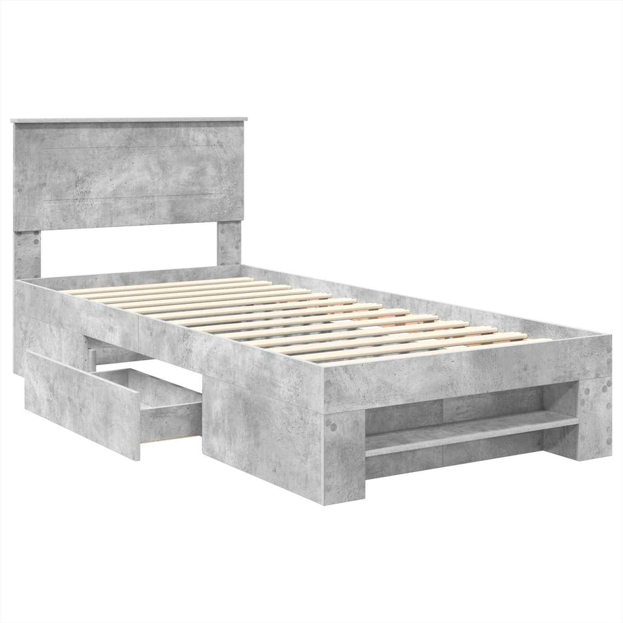 Bedframe met hoofdeinde Beton Grijs 80 x 200 cm Bewerkt hout