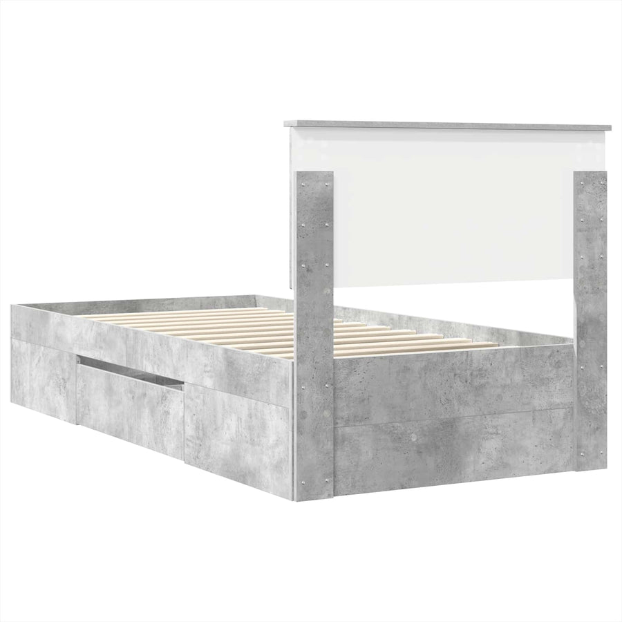 Bedframe met hoofdeinde Beton Grijs 80 x 200 cm Bewerkt hout