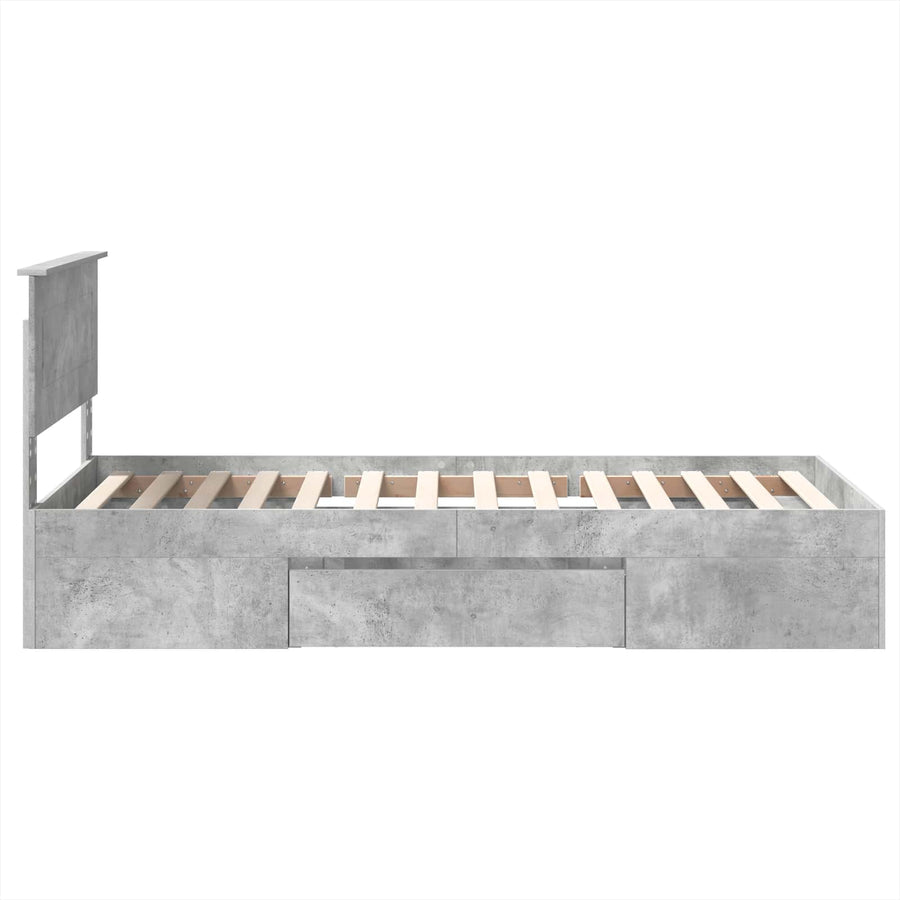 Bedframe met hoofdeinde Beton Grijs 80 x 200 cm Bewerkt hout