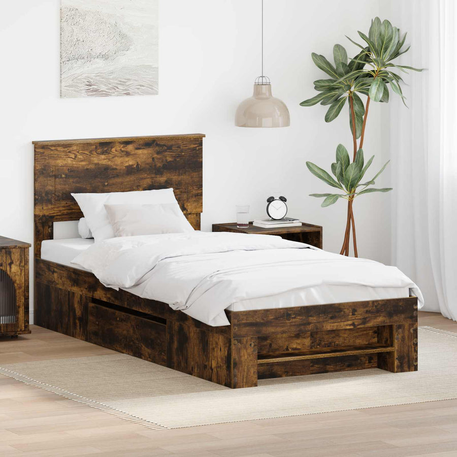 Bedframe met hoofdeinde Gerookt eiken 80 x 200 cm Bewerkt hout