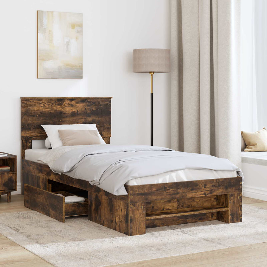 Bedframe met hoofdeinde Gerookt eiken 80 x 200 cm Bewerkt hout