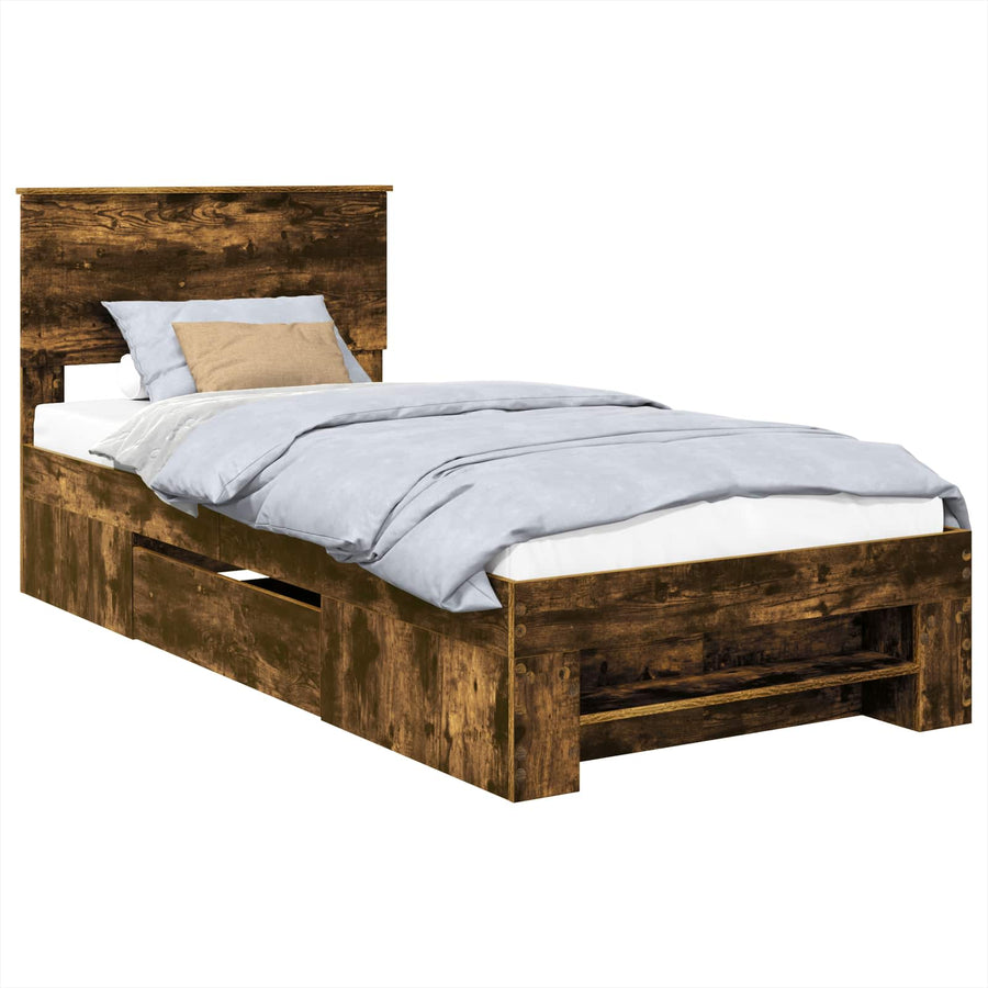 Bedframe met hoofdeinde Gerookt eiken 80 x 200 cm Bewerkt hout