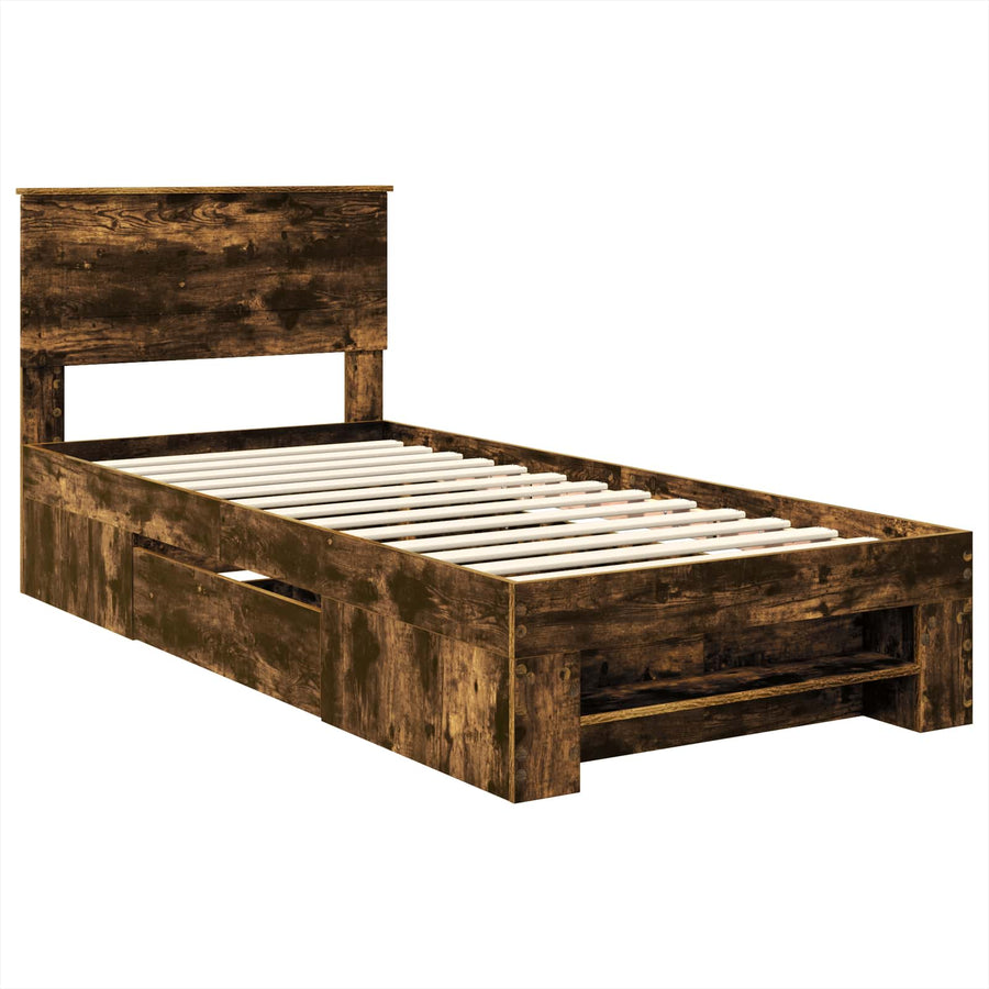 Bedframe met hoofdeinde Gerookt eiken 80 x 200 cm Bewerkt hout