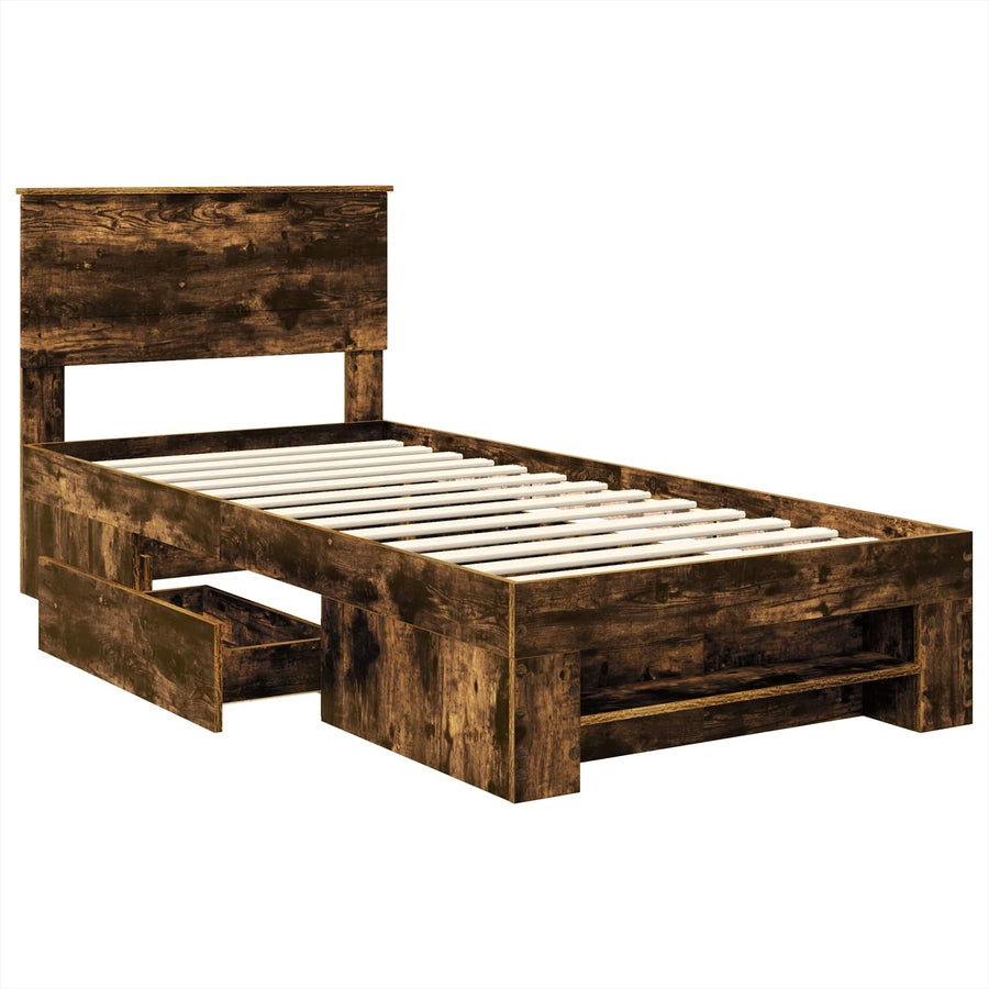 Bedframe met hoofdeinde Gerookt eiken 80 x 200 cm Bewerkt hout