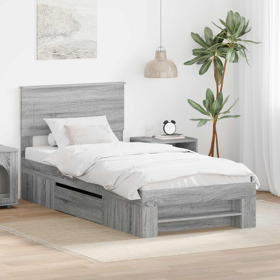 Bedframe met hoofdeinde Grijs Sonoma 80 x 200 cm Bewerkt hout