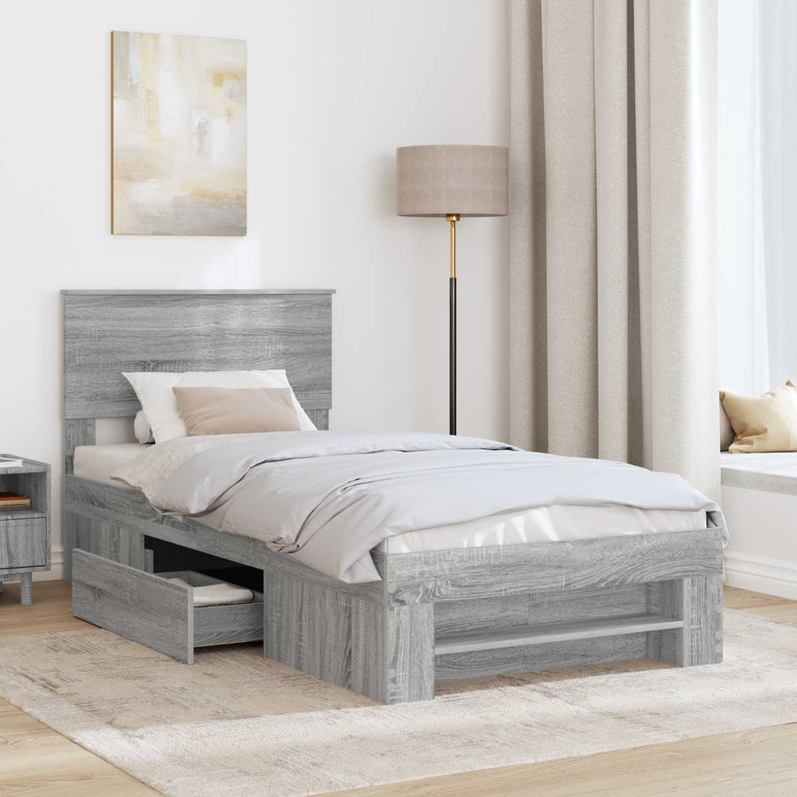 Bedframe met hoofdeinde Grijs Sonoma 80 x 200 cm Bewerkt hout
