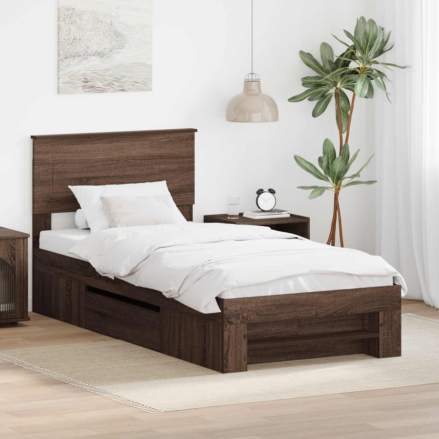 Bedframe met hoofdeinde Bruin Eiken 80 x 200 cm Bewerkt hout