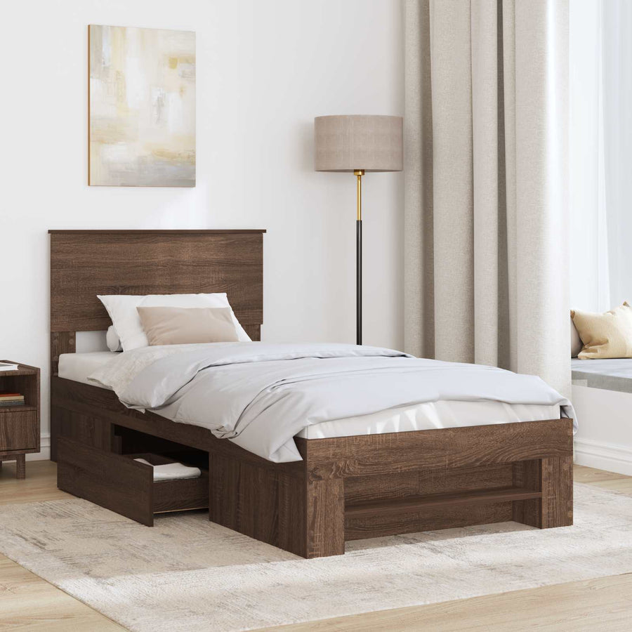 Bedframe met hoofdeinde Bruin Eiken 80 x 200 cm Bewerkt hout