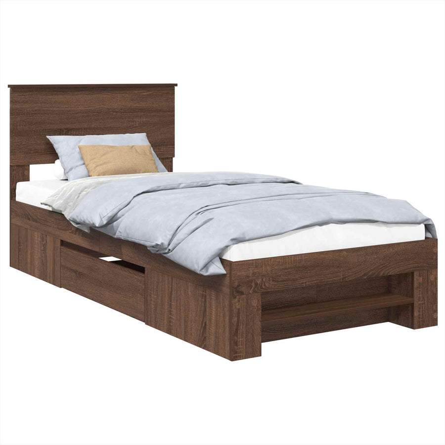 Bedframe met hoofdeinde Bruin Eiken 80 x 200 cm Bewerkt hout
