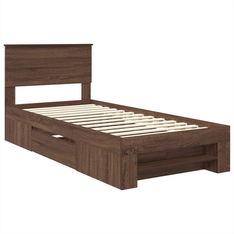 Bedframe met hoofdeinde Bruin Eiken 80 x 200 cm Bewerkt hout