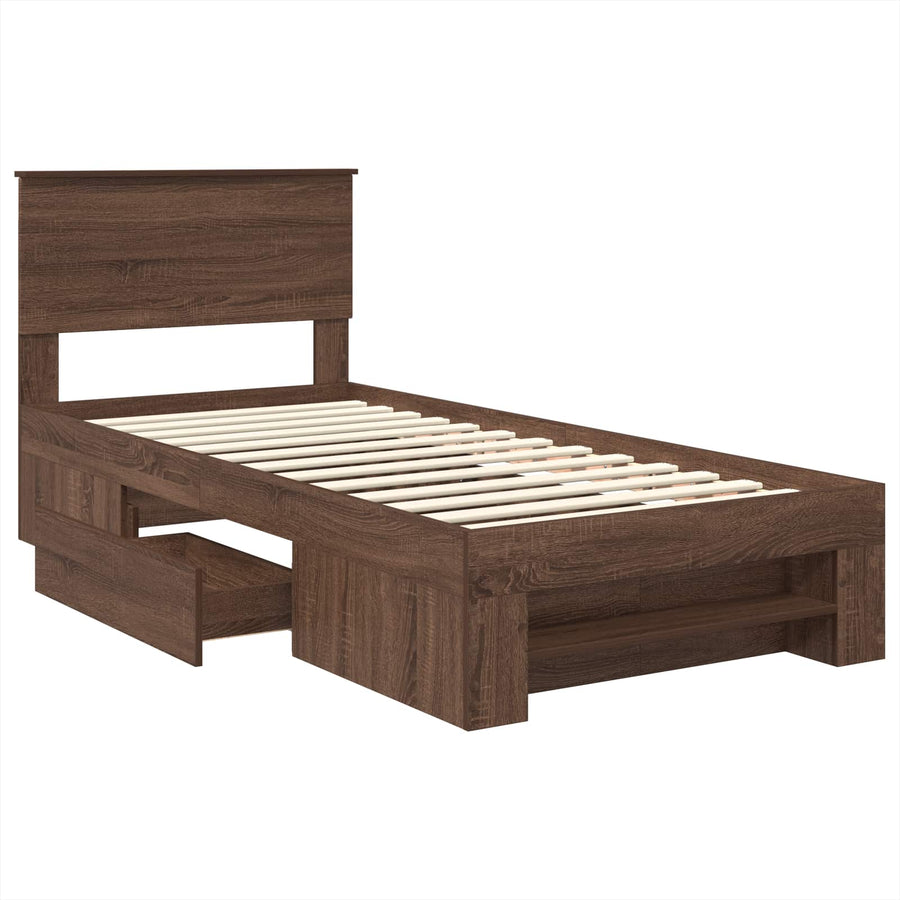 Bedframe met hoofdeinde Bruin Eiken 80 x 200 cm Bewerkt hout